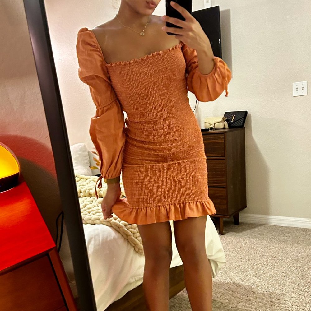 NWOT! Reformation Hilary Linen Smocked Mini Dress in Salmon Size Small